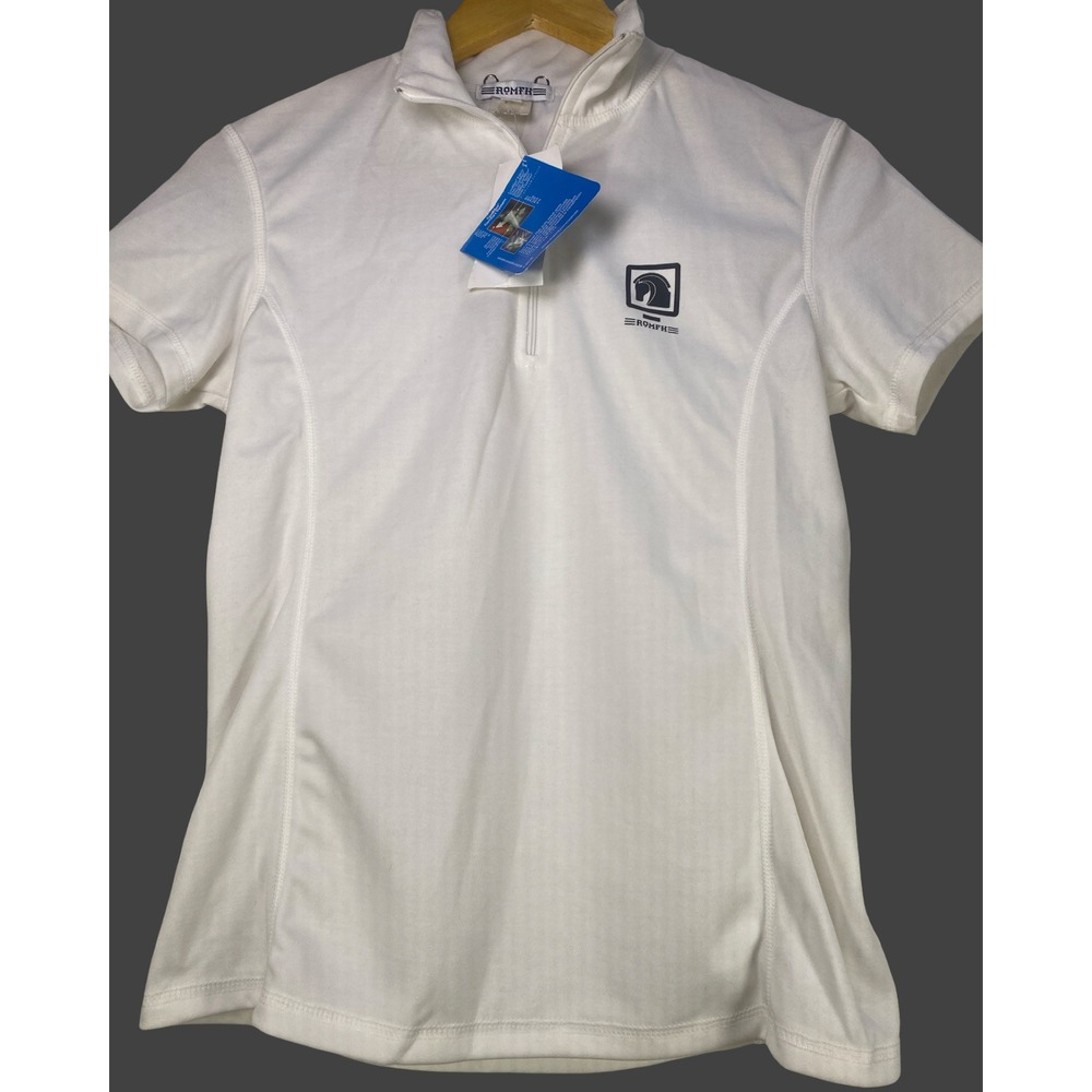 Romfh Equestrian Show Shirt Womens White CoolMax Short Sleeve Quarter Zip Size 2 - Picture 5 of 8